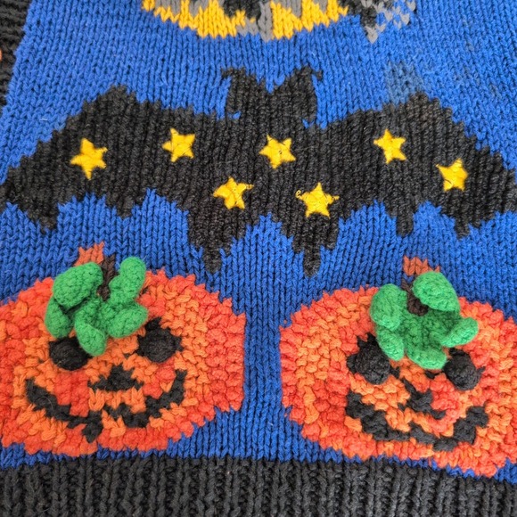 Vintage Marisa Christina L Blue Halloween Cat Moon Stars Knit Vest Ugly Sweater - Picture 6 of 9